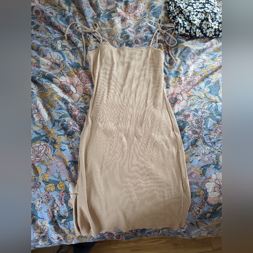 Nude ribbed mini dress